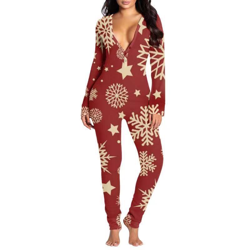 Printed Button Tight Jumpsuit For Women - Image 4