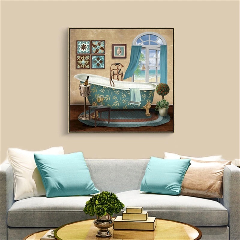 Modern Retro Bathroom Canvas Mural Poster Wall - Image 9