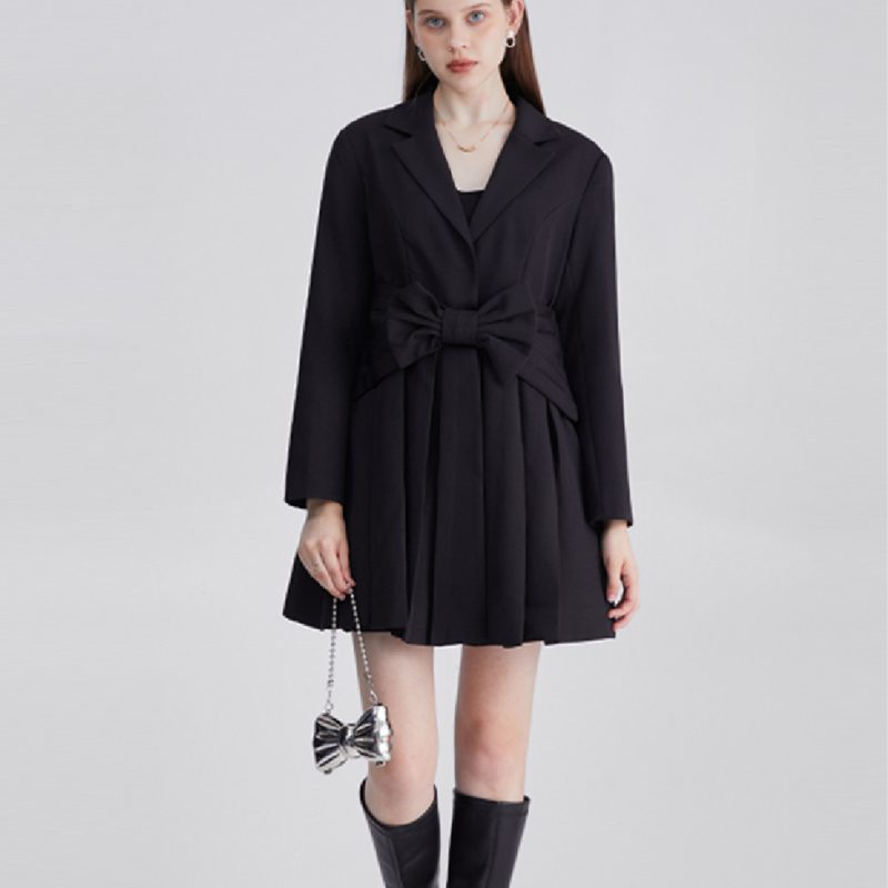 French Little Fragrant Bowknot Black Dress