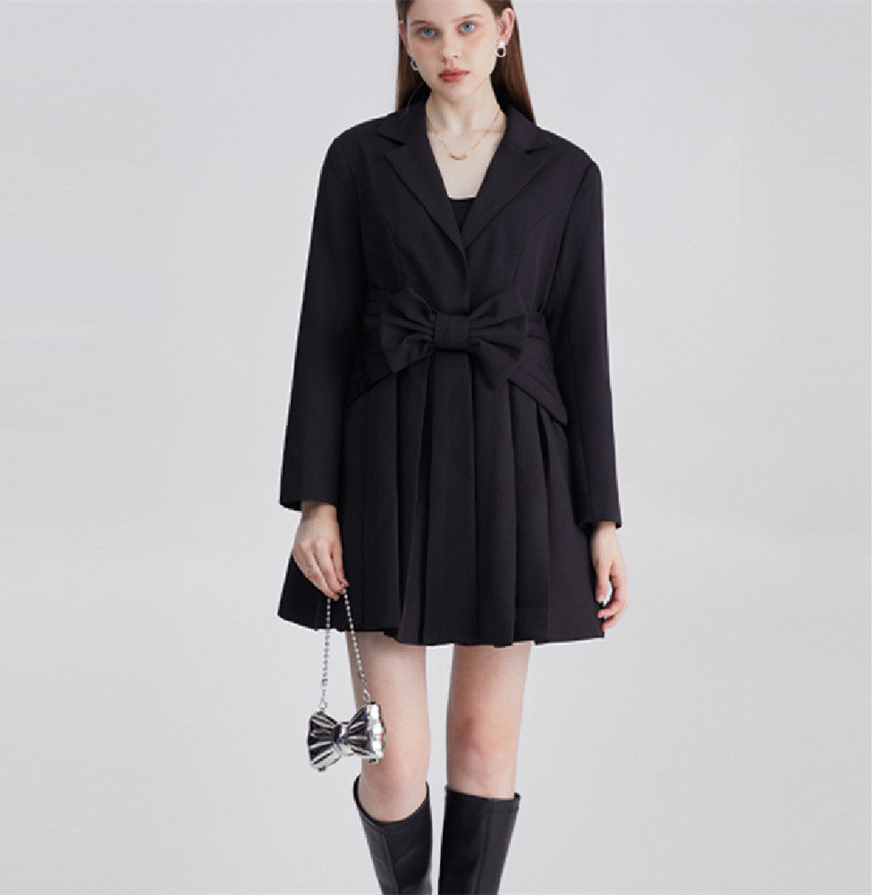 French Little Fragrant Bowknot Black Dress