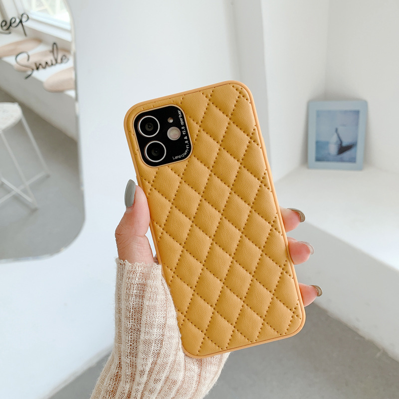 Solid Color Diamond Plaid Lambskin Phone Case - Image 7