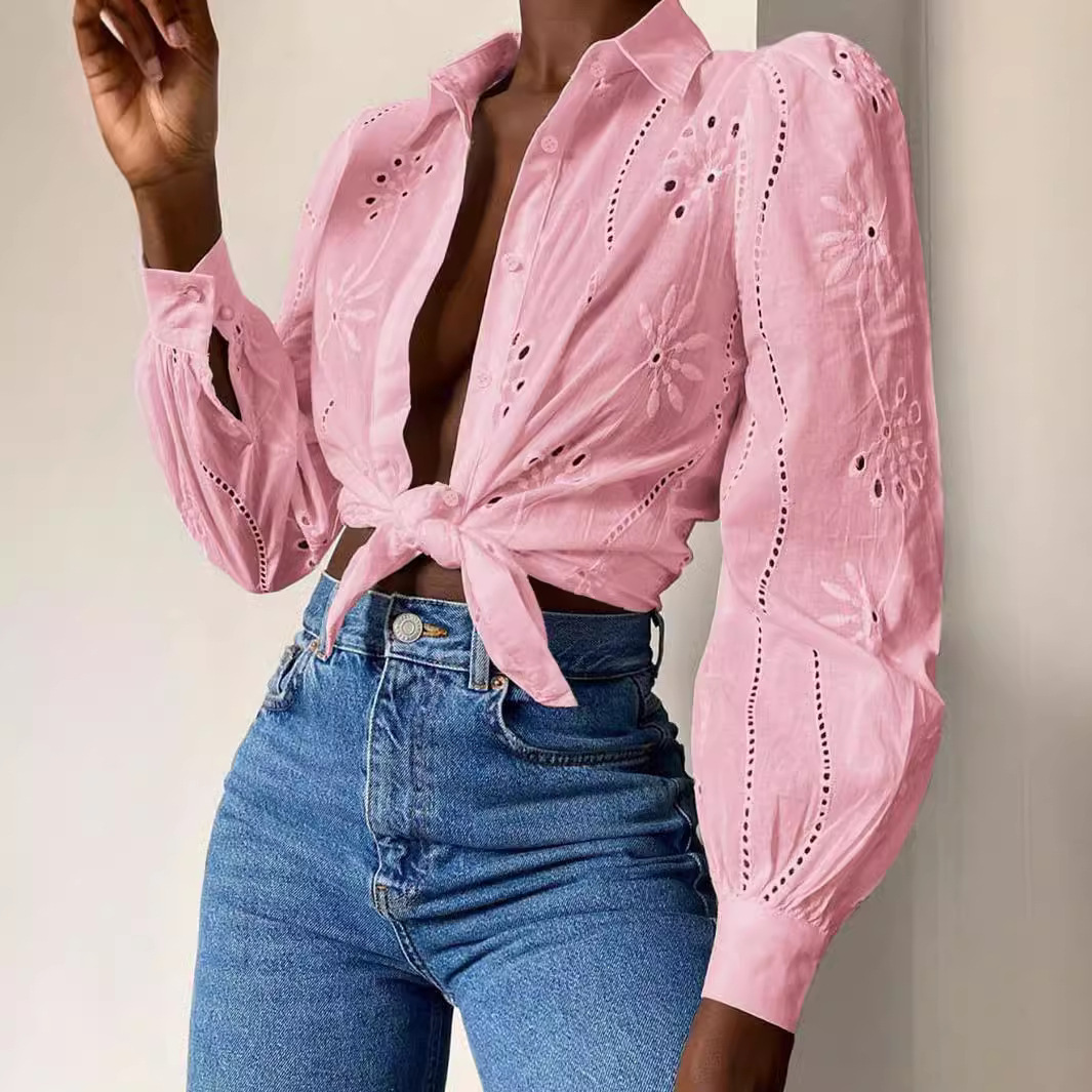 Embroidered Long-sleeved Lapel Shirt - Image 6