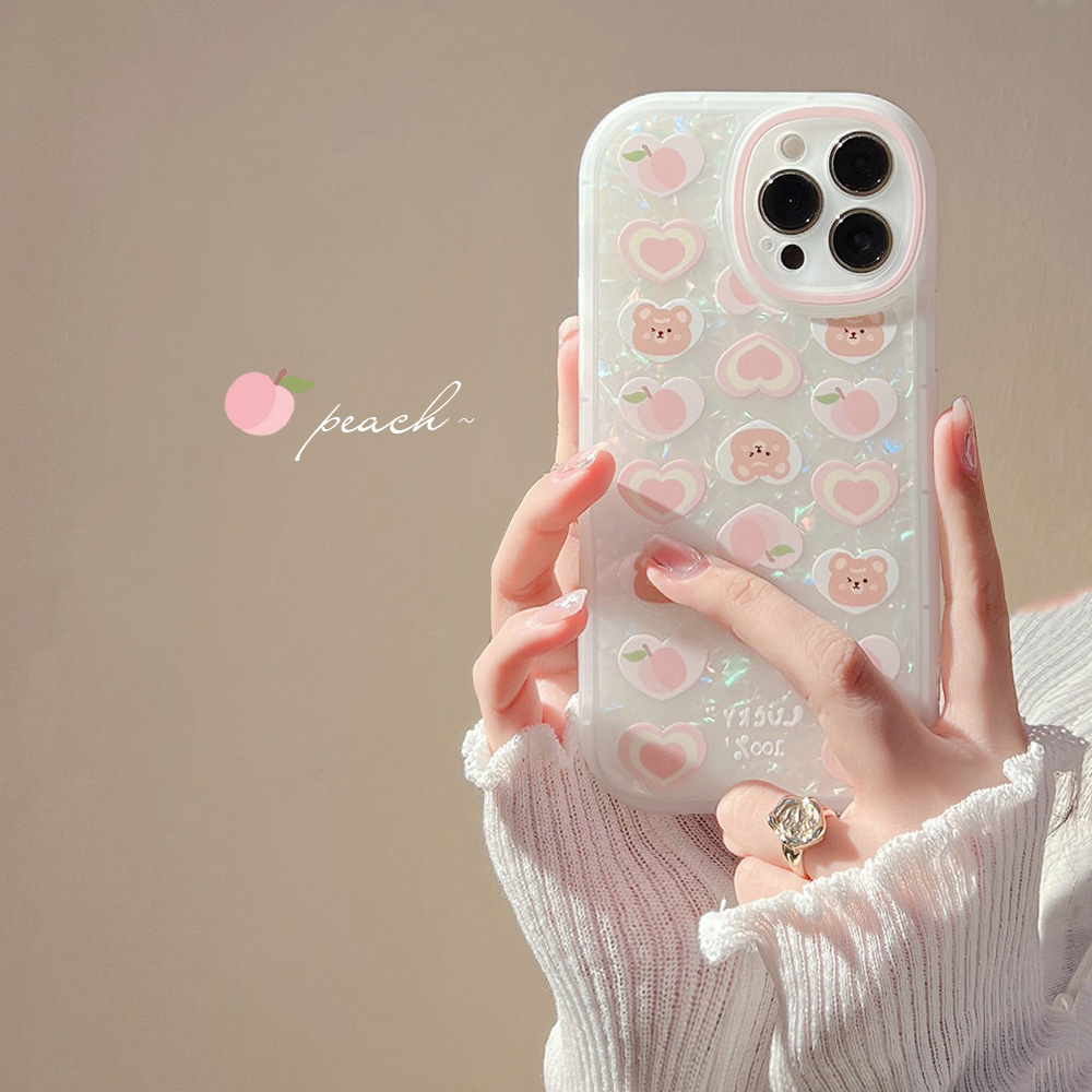 Peach Love Bear Pearl Chain Phone Case - Image 2