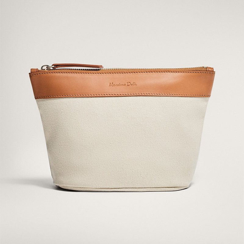 Leather & Cotton Cosmetic Bag