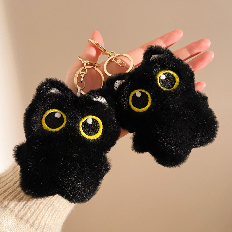 Black Cat Schoolbag Plush Doll Keychain