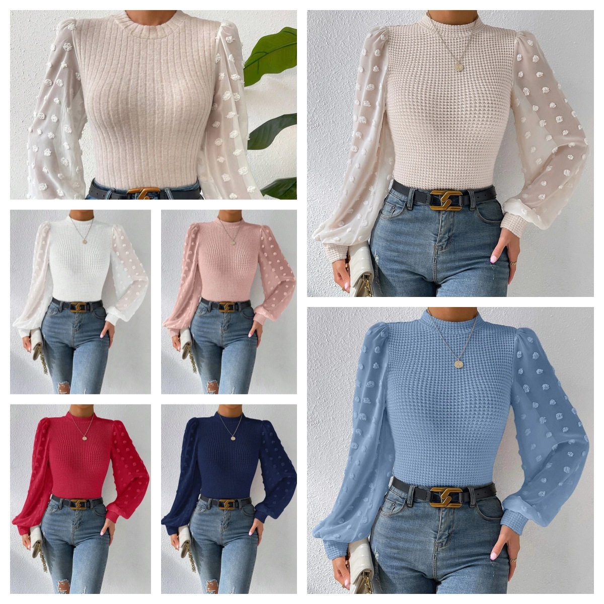 Knitwear Round Neck Stitching Long Sleeve - Image 5