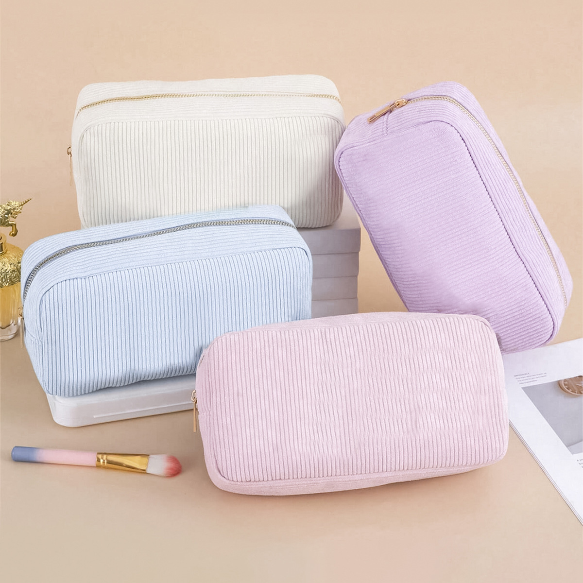 Portable Large Capacity Vertical Stripe Cosmetic Bag