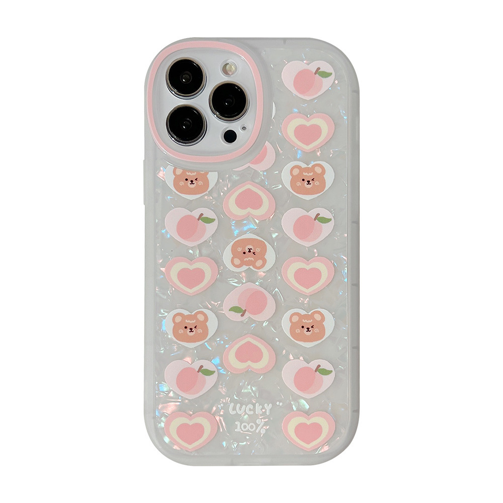 Peach Love Bear Pearl Chain Phone Case - Image 5