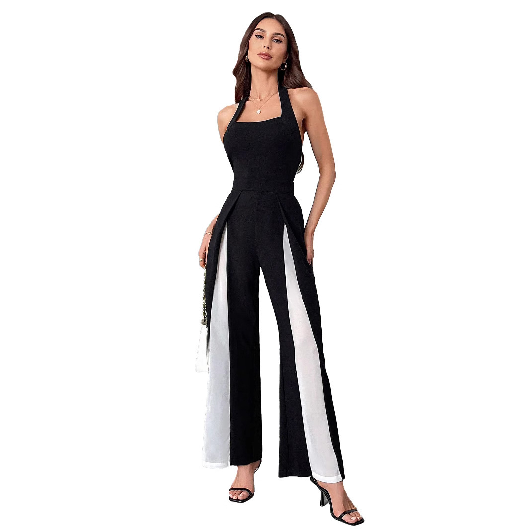 Black And White Color Straight Halter Jumpsuit - Image 4