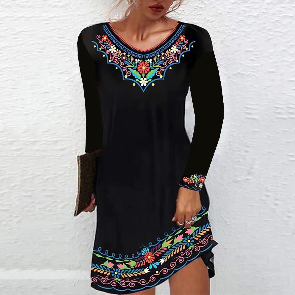Women Neck & Border Printing Dress