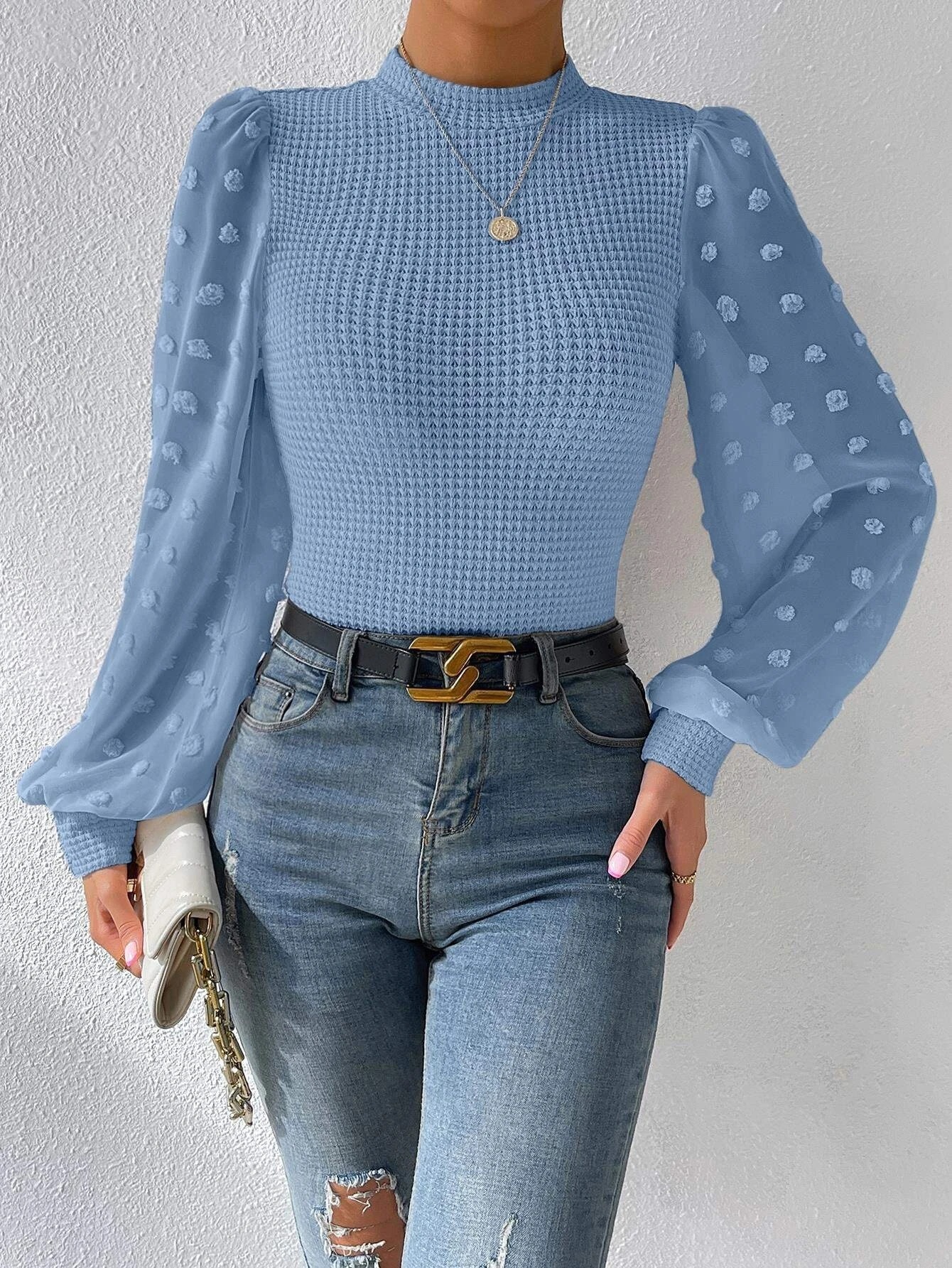 Knitwear Round Neck Stitching Long Sleeve - Image 3