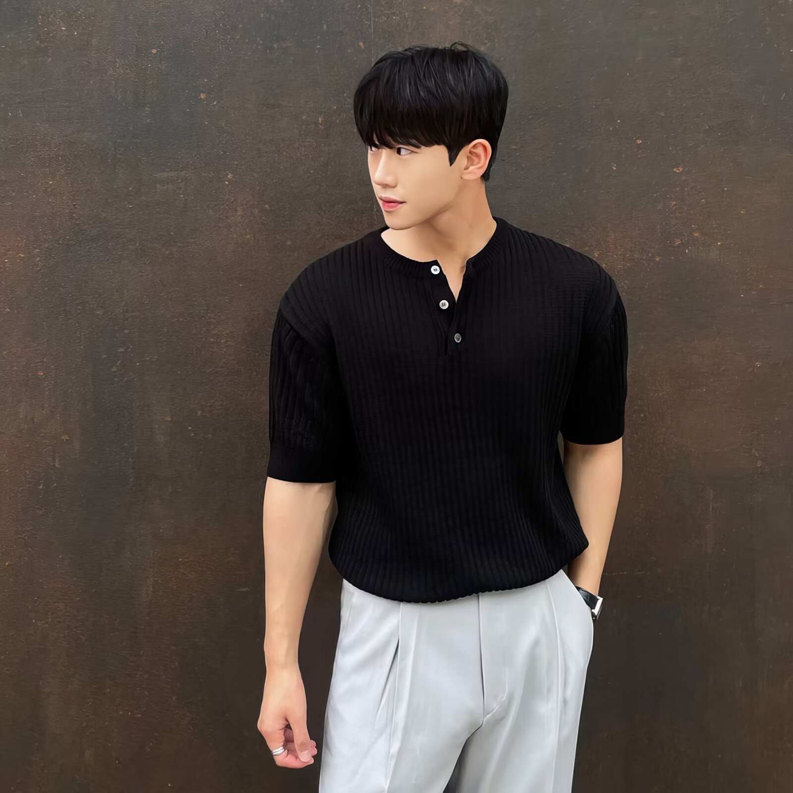 Vertical Stripes Ice Silk Short Sleeve - Image 6