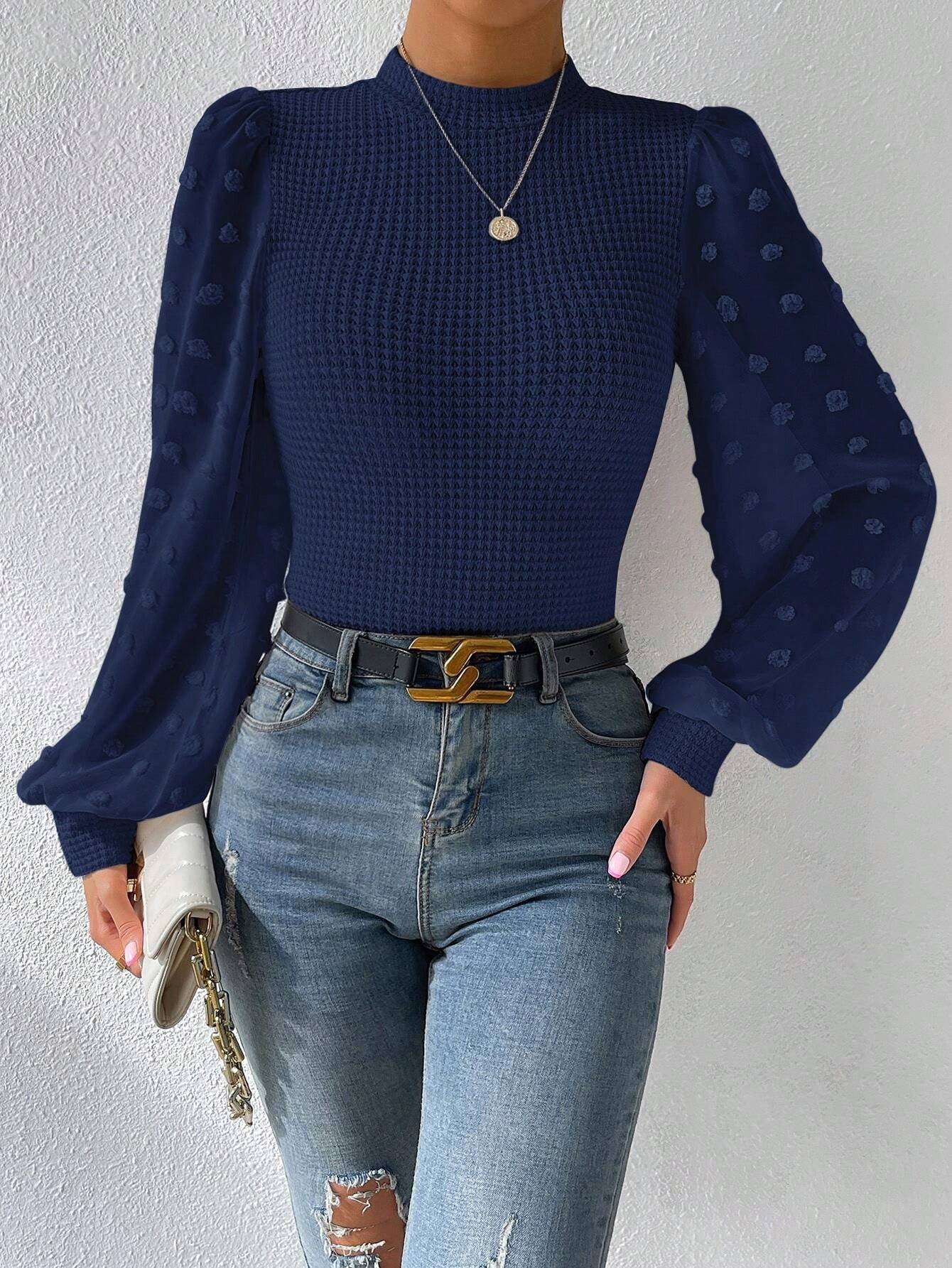 Knitwear Round Neck Stitching Long Sleeve - Image 7