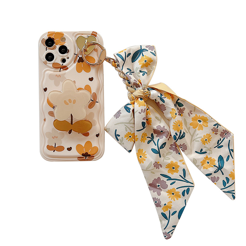Silk Scarf Leaves And Flowers With Bow Case - Image 2