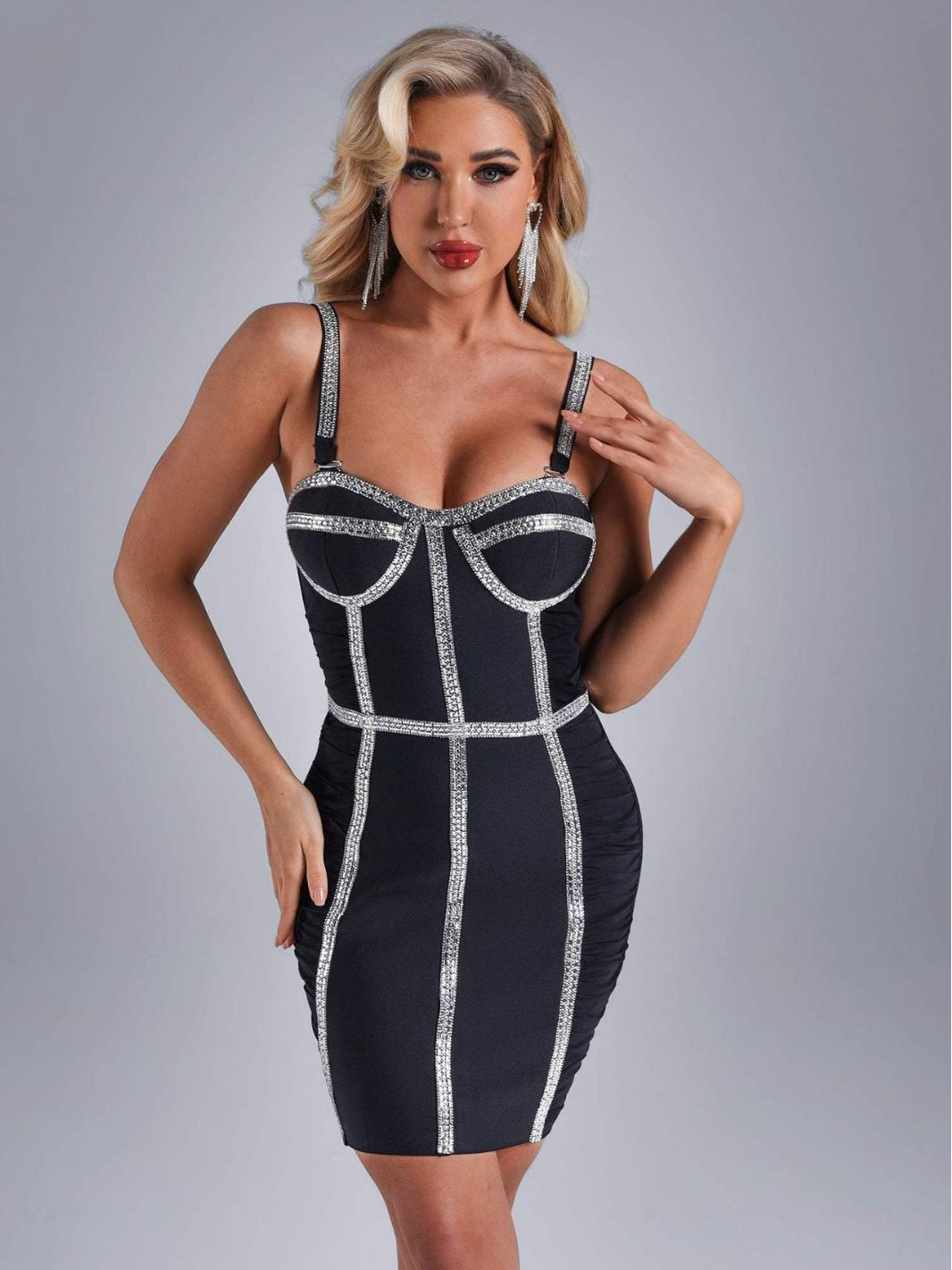 Fashion Suspenders Diamond Bandage Dress - Image 2