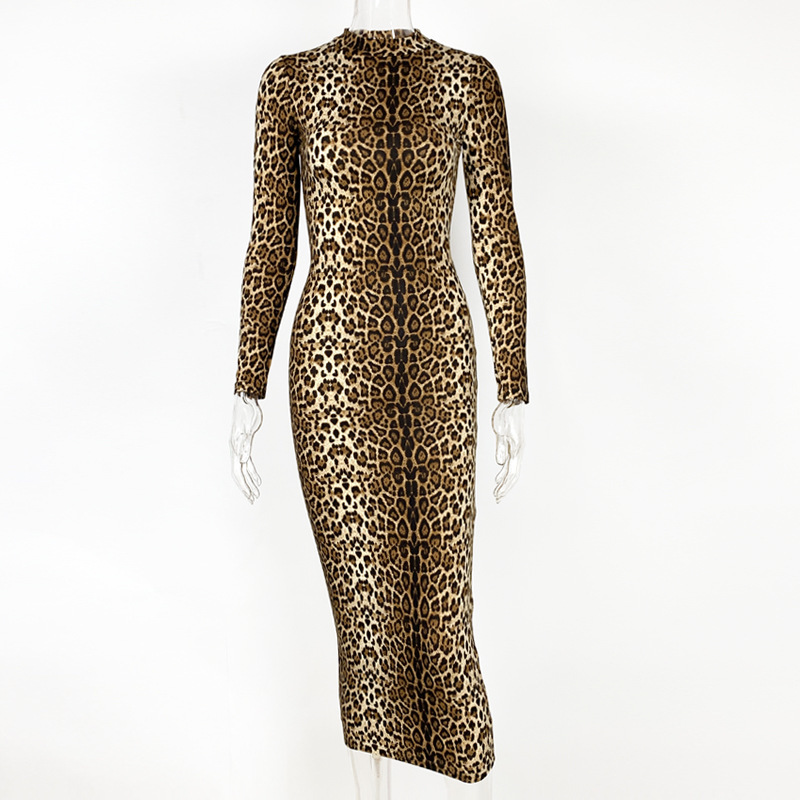 Women's Leopard Print Long-sleeved Slim Dress - Image 5