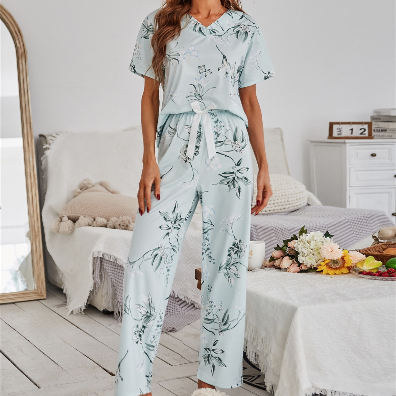Floral Print Short Sleeve Pajamas Loungewear