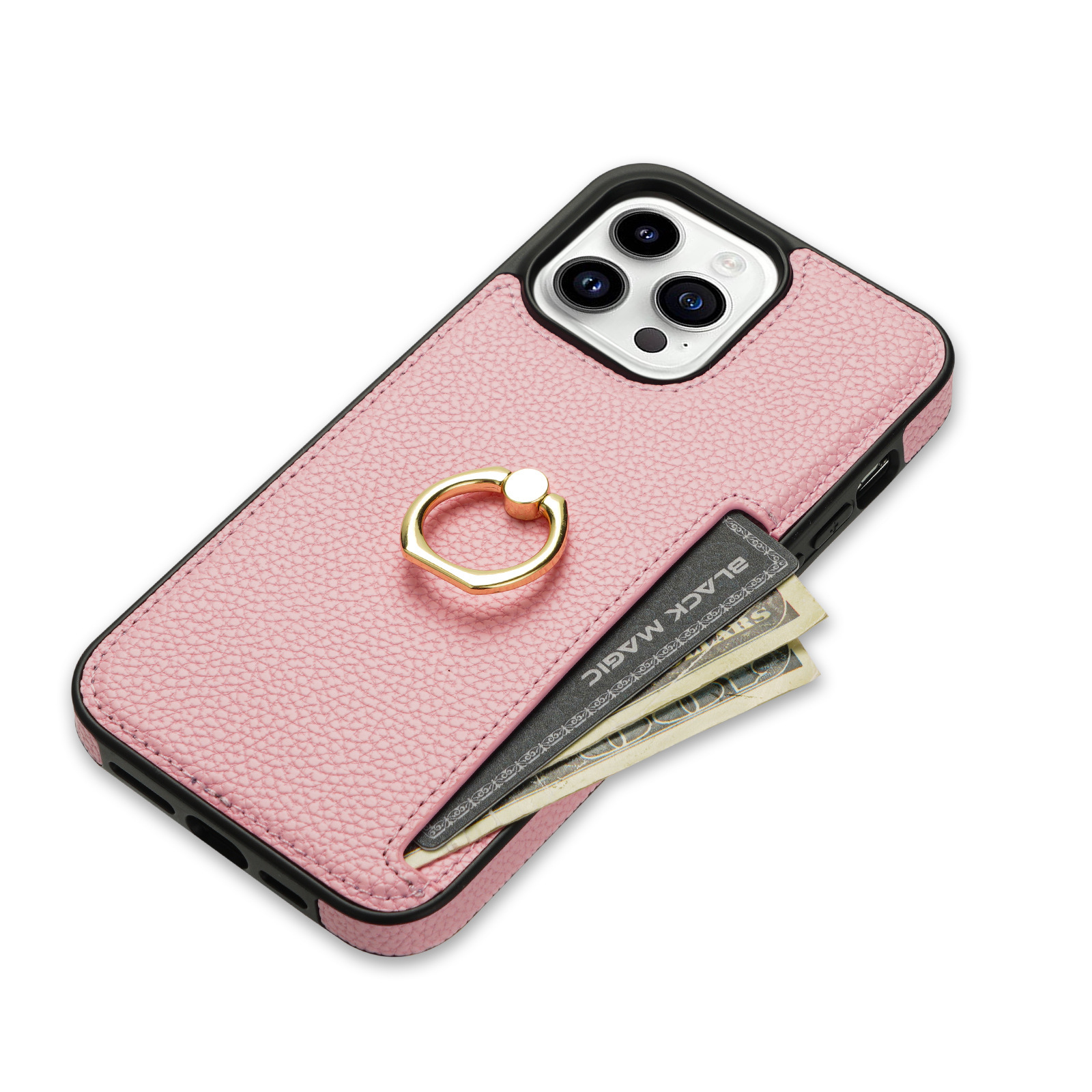 Litchi Pattern Ring Bracket Anti-fall Phone Case - Image 8