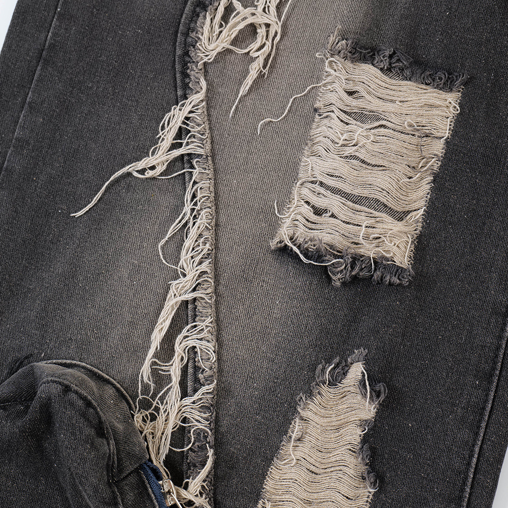 Ripped Wide-legged Denim Trousers For Men - Image 9