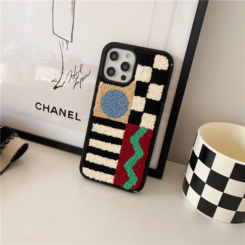 Geometric Panel Plush Check Phone Case