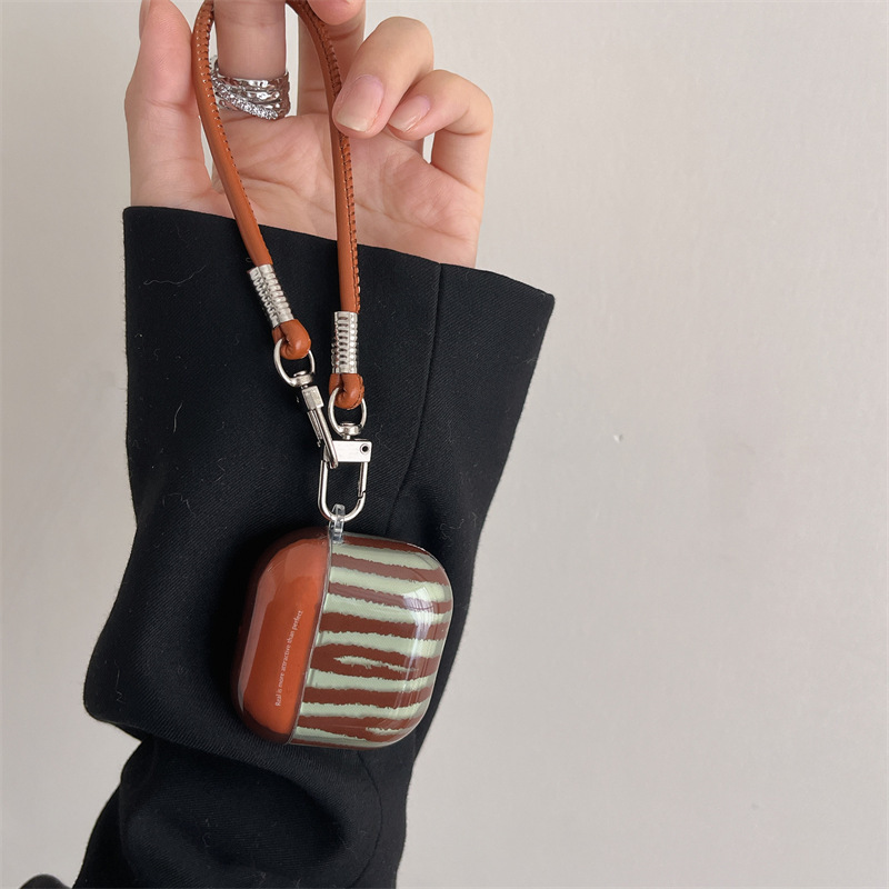 Brown Green Irregular Stripes For Earphone Case