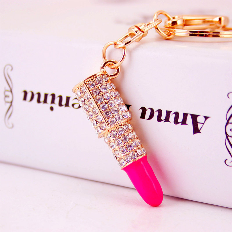 Women's Small Rhinestone Lipstick Keychain - Image 3