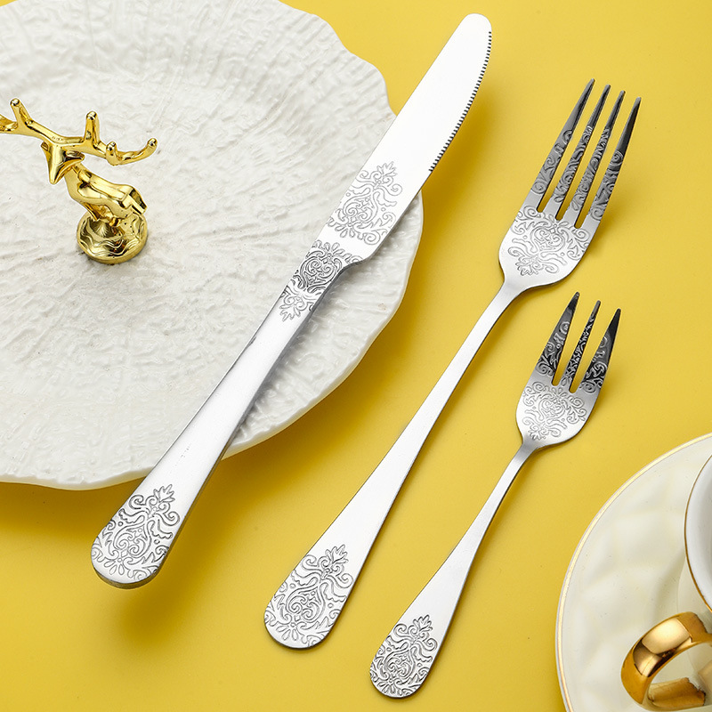 Gold-Plated Stainless Steel Fork Vintage Cutlery Suit - Image 4