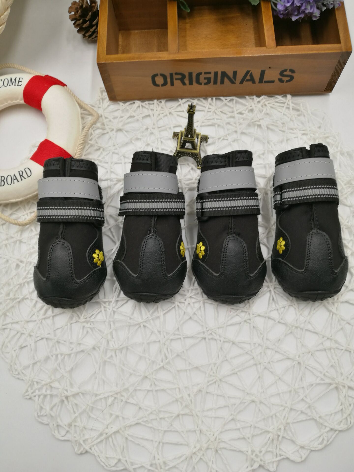 Pet Black Leather Dog Shoes - Image 7