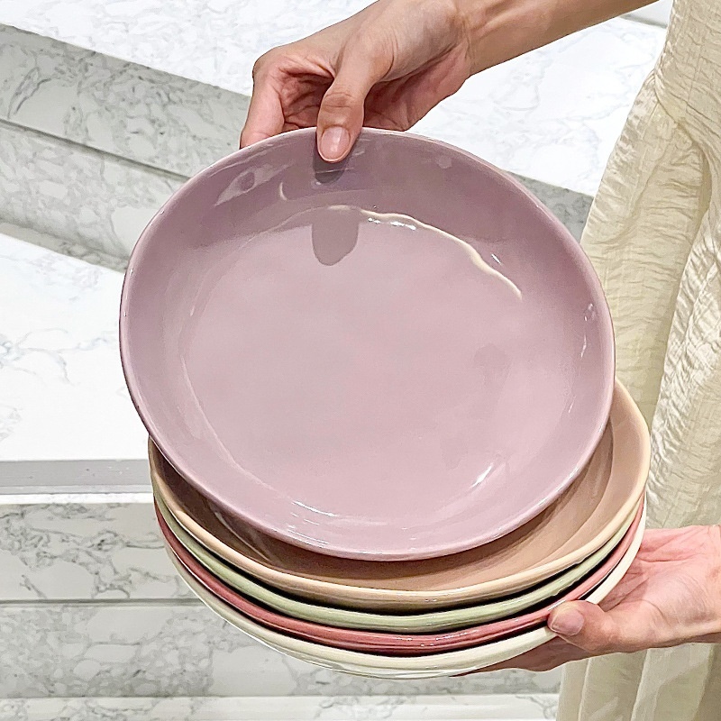 Ceramic 8-inch Round Deep Cream Wind Plates