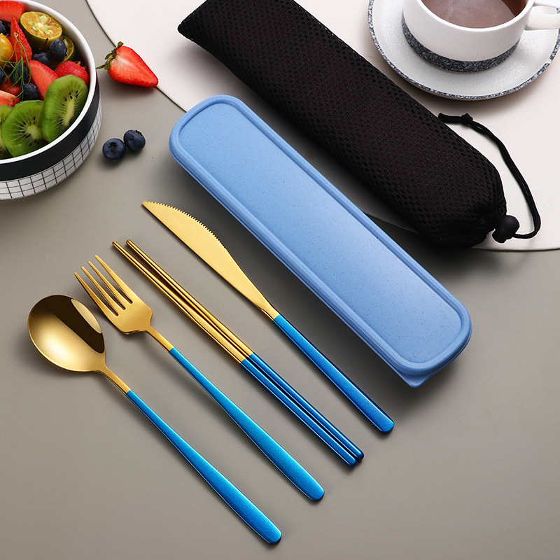 Portable 304 Gold Cutlery Sets with Case - Image 10