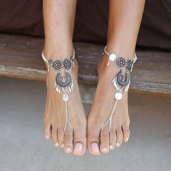 Bohemian Antique Hollow Flower Chain Anklet
