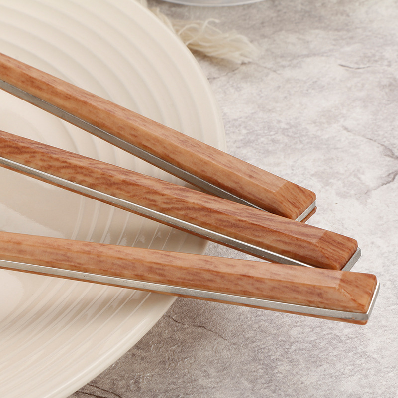 Stainless Steel Imitation Wooden Handle Cutlery Set - Image 4