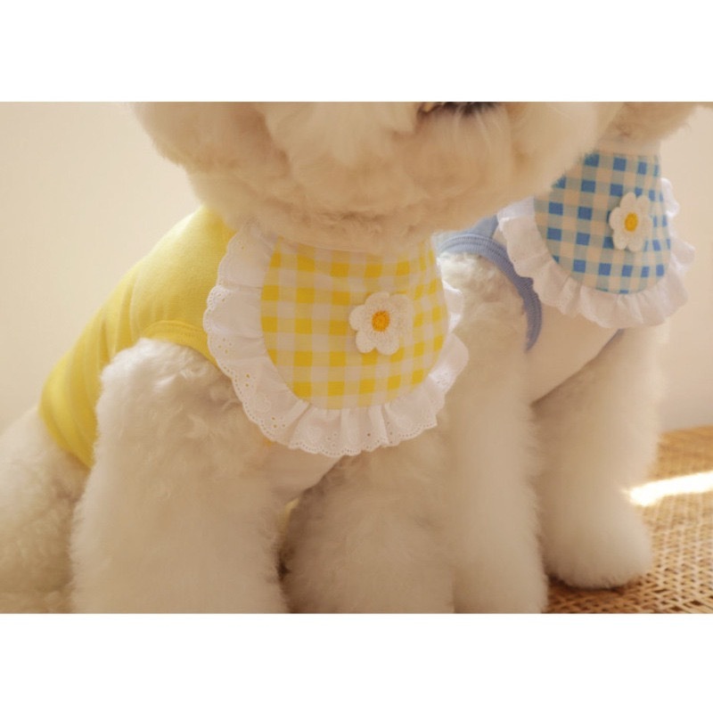 Cute Puppy Dog Plaid Flower Bib - Image 3