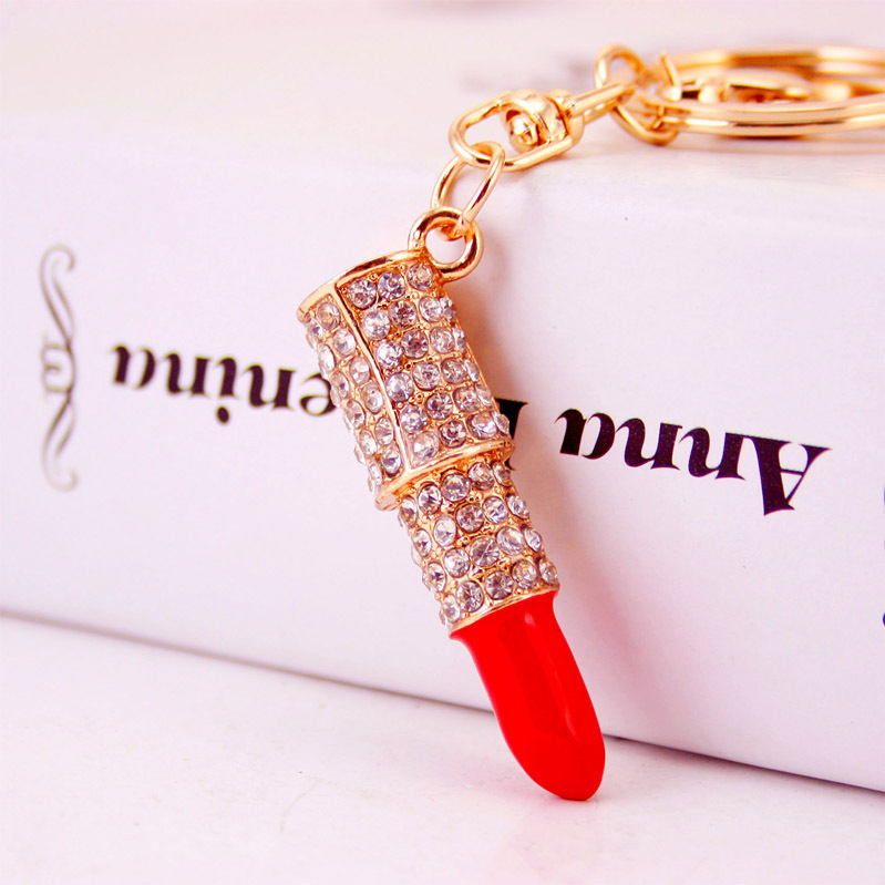 Women's Small Rhinestone Lipstick Keychain