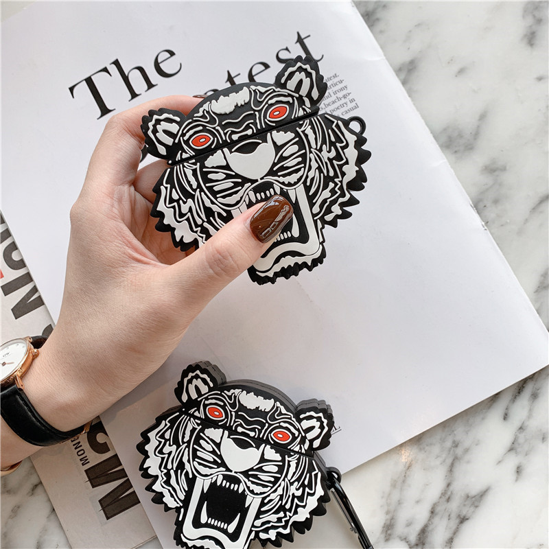 Silicone Cool 3D Tiger Head Earphone Case