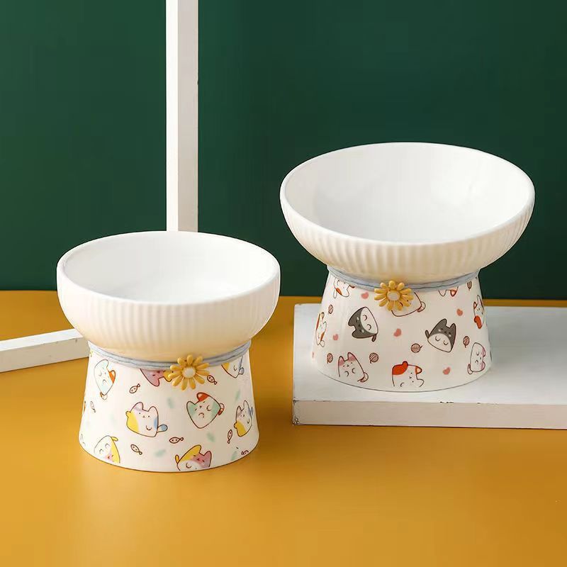 Oblique Ceramic Cat Drinking Water Bowl