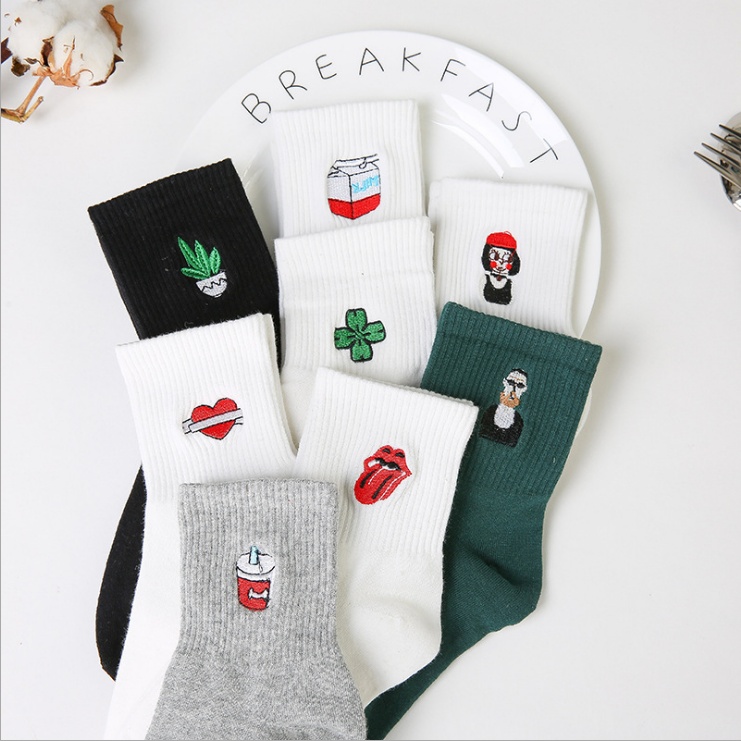 Cartoon Embroidered Cotton Socks