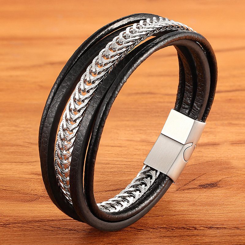 Simple Leather Punk Bracelet For Men