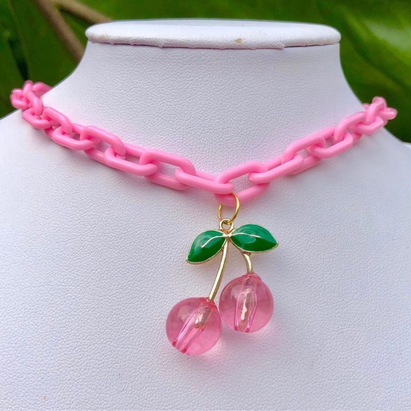 Pink Cherry Acrylic Chain Necklace