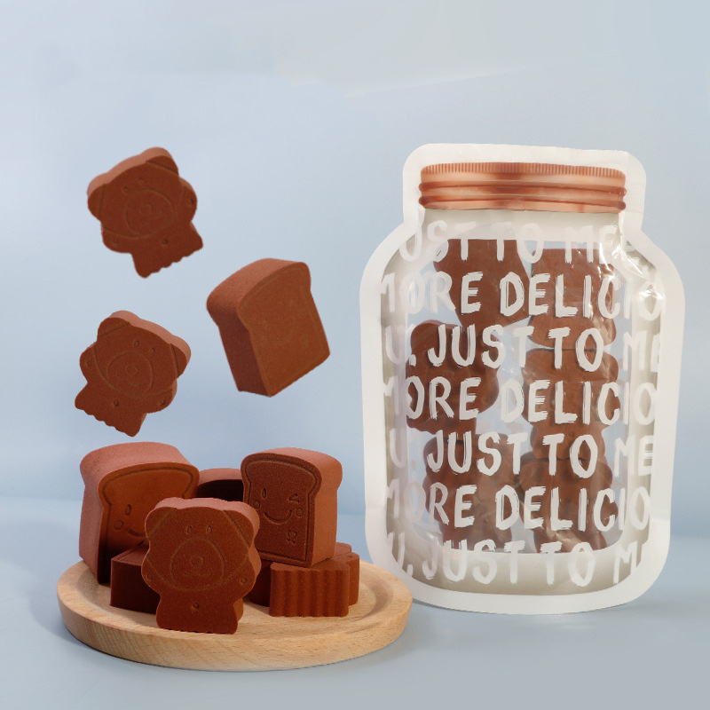 6 Pcs Cartoon Bear Toast Cosmetic Puff with Bag