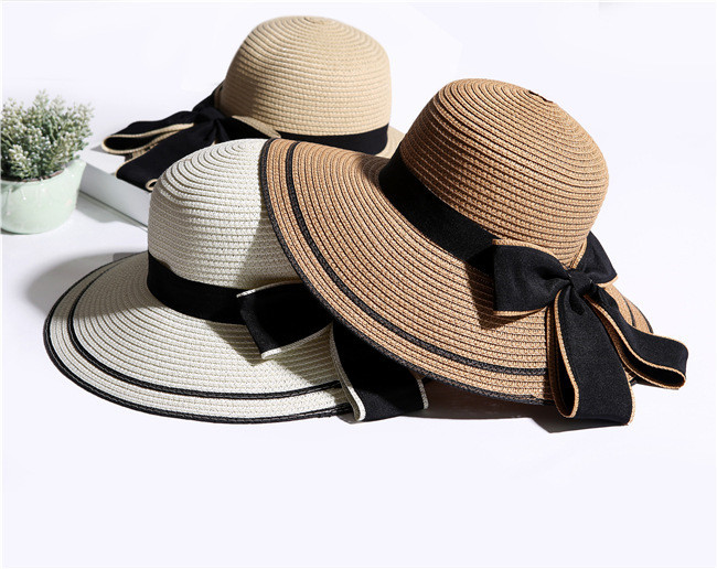 Summer Big Black Bow Sun Hats For Women