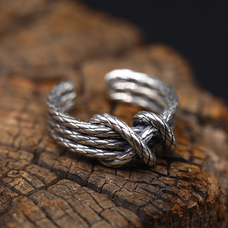 Sterling Silver Retro Woven Men Ring