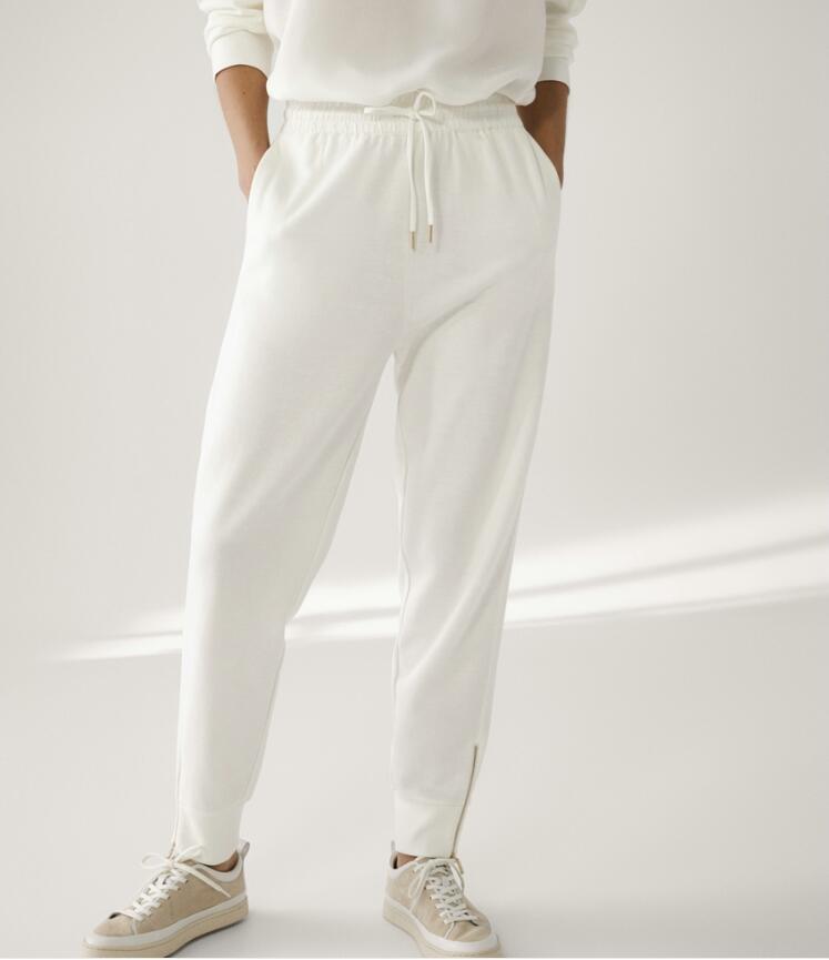 Casual White Jogging Zippered Trouser