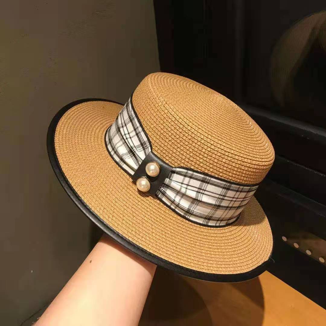 Plaid Cloth Pearl Flat Cap Tide Sun Hat