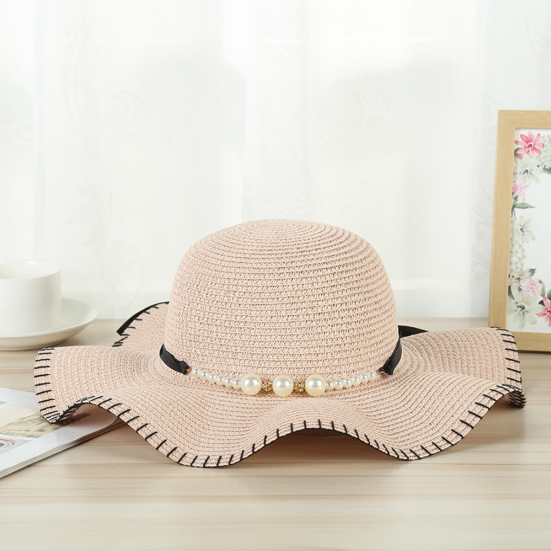 Temperament Pearl Seam Woven Straw Hat