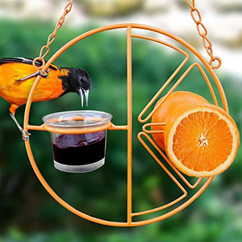Outdoor Orange Fruit Metal Hanging Bird Feeder - Image 4