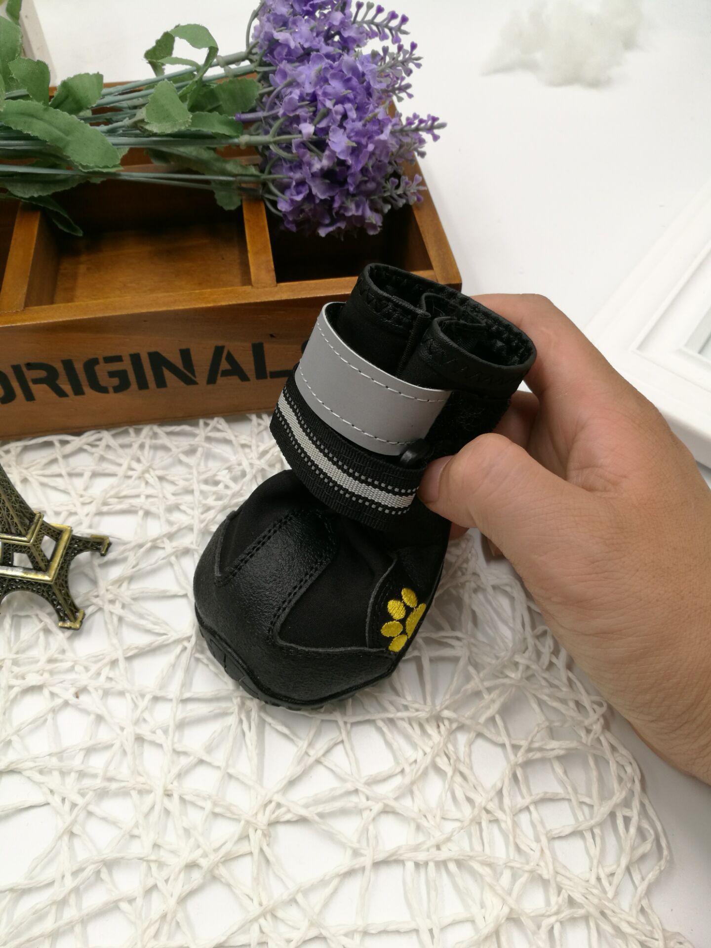 Pet Black Leather Dog Shoes - Image 2