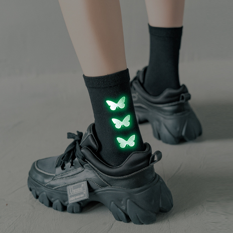 Women Luminous Butterfly Tube Socks
