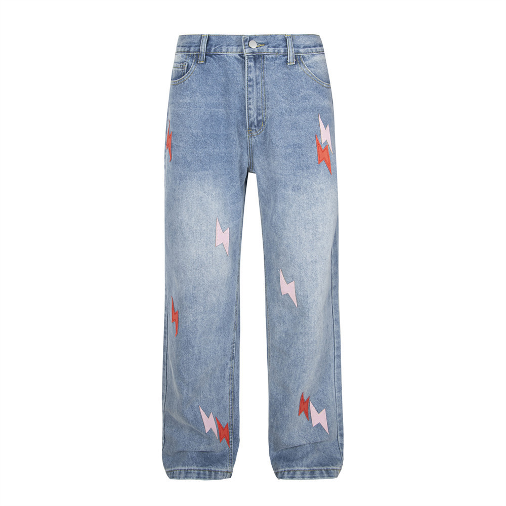 Lightning Embroidered Denim Trousers For Men