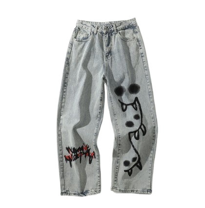 Loose Drape Graffiti Print Mopping Trousers For Men - Image 3